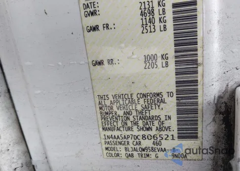 2013 Nissan Maxima 3.5 S z USA, uszkodzony, nr VIN 1N4AA5AP7DC806521